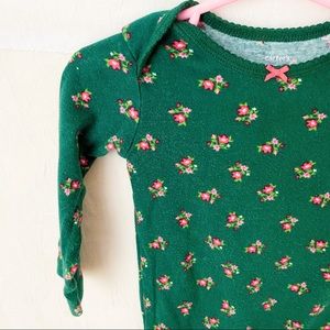 Carter's Green Floral Patterned  Long Sleeved Onsie SZ 12M